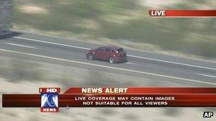 A video grab provided by Fox 10 News shows a vehicle involved in a police car chase west of Phoenix, 28 September