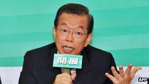 Former premier Frank Hsieh of the opposition Democratic Progressive Party speaks during a press conference in Taipei on 1 October, 2012