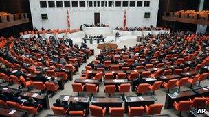 Turkey's lawmakers debate in parliament in Ankara (4 Oct)