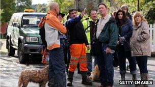 Volunteers gather to search in the village of Corris, near Machynlleth