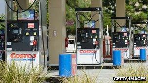 Fuel pumps stand idle at Costco Wholesale Corp Los Angeles, California on 5 October 2012