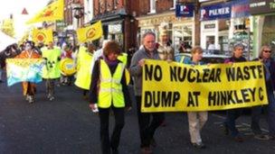 Protesters against nuclear power marching through Bridgwater