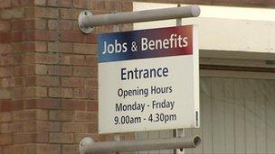 Jobs and benefits office sign