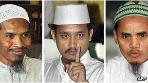 File photo, from left: Convicted Bali bombers Ali Ghufron, Imam Samudra and Amrozi in 2003