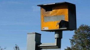 Speed camera which had suffered fire damage