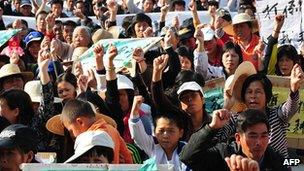 Wukan villagers protesting over illegal land grabs and the death of a local leader, 19 December 2011