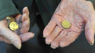 Old man with coins