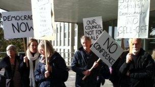 Protest group outside County Hall