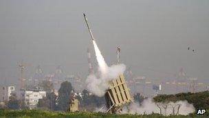 Rocket fired from the Iron Dome missile defence system (file photo)