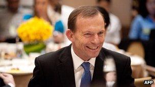 Australian opposition leader Tony Abbott at a breakfast meeting hosted by the China-Australia Chamber of Commerce in Beijing on 24 July, 2012