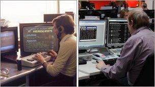 Ceefax journalists in 1981 and 2012