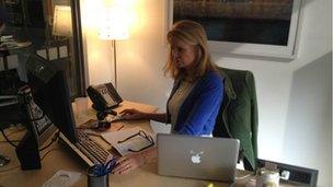 Katty Kay getting ready for the live Twitter Q&A in the BBC Washington bureau