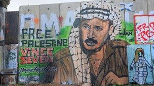 Graffiti depicting the late Palestinian leader Yasser Arafat