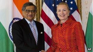 SM Krishna with Secretary of State Hillary Clinton at the United Nations