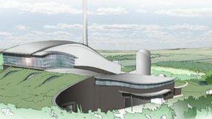 Proposed waste to energy incinerator. Artists impression.