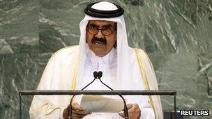 Sheikh Hamad Al Thani speaks at the UN General Assembly (25 September 2012)