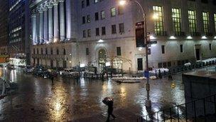Sand bags outside New York Stock Exchange