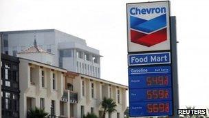 Sign at a Chevron petrol station in Los Angeles, California 9 October 2012