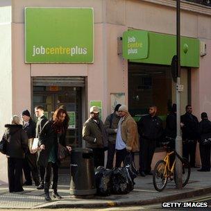 People waiting outside a job centre