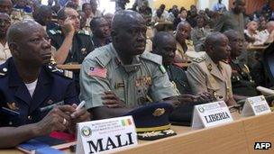 Military leaders from the West Africa bloc Ecowas sit on November 6, 2012 in Bamako