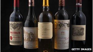 Bottles of French Grand Cru wine, including Chateau Lafite Rothschild