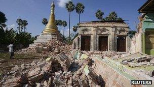 A damaged Buddhist pagoda in Ma Lar, Kyauk Myaung township