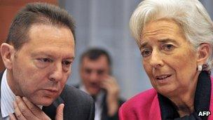 Greek Finance Minister Yannis Stournaras and International Monetary Fund Managing Director Christine Lagarde, Brussels, 12 Nov