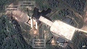17 September 2012 satellite image showing a facility in Sohae, North Korea, where analysts believe rocket engines have been tested
