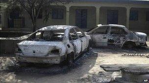 Burnt our cars following an attack by Boko Haram in Potiskum, Nigeria (20 October 2012)