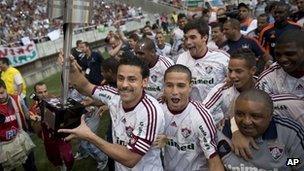 Fluminense celebrate winning the Brazilian league