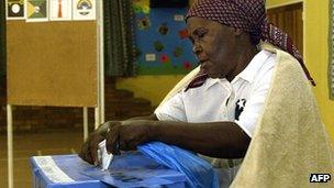 A woman voting in Botswana in 2004