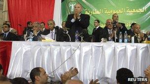 Ahmed al-Zind (C), head of Egypt's Judges Club, during a meeting in Cairo on 24 November.