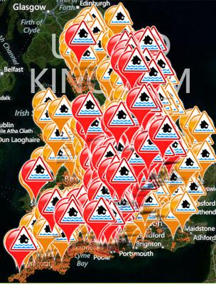 Environment Agency's flood warning map on 26 November 2012