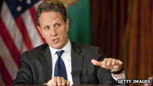 Treasury Secretary Timothy Geithner answers questions about averting the "fiscal cliff", file pic from CBS News, 30 November 2012