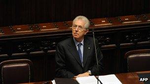 File photo of Prime Minister Mario Monti in parliament, Rome, 2011