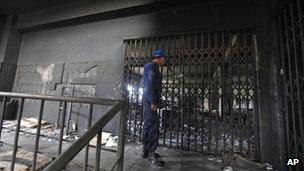 Policeman inside the damaged Tazreen garment factory