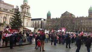 Protesters outside Belfast City Hall