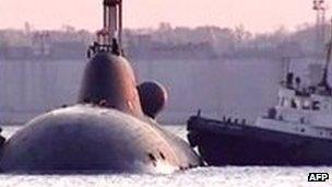 Video grab of Russian submarine following accident in Pacific. File photo