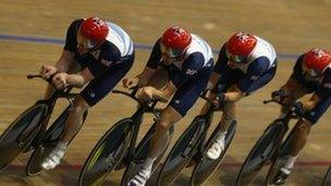 The men's pursuit team training in July