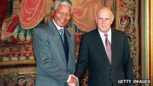 Nelson Mandela and FW de Klerk on the eve of their acceptance of the Nobel Peace Prize in 1993