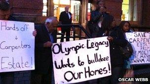 Residents protest against plans to demolish the Carpenters Estate