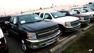 Chevrolet pickup trucks on sale at a garage in Michigan