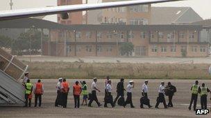 Argentina navy personnel arrive at Kotoka International Airport on 19 December
