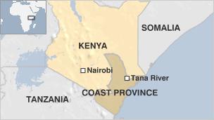 Map of Kenya marking Tana River