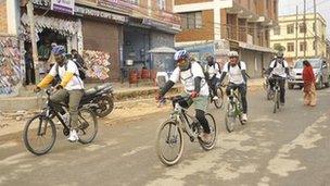 Nepalese army officers, including Gen Rana himself, cycled to the office on Friday
