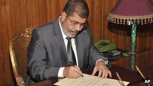 Mohammed Morsi signs the constitution into law, 25 Dec