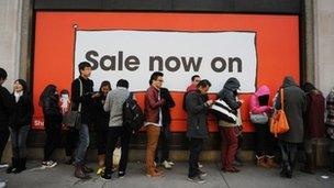 Shoppers queue to enter Selfridges in London