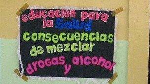 Anti-drugs and alcohol posters in as Guayquil school
