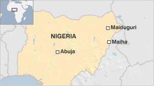 Map of Nigeria showing Maiduguri and Maiha
