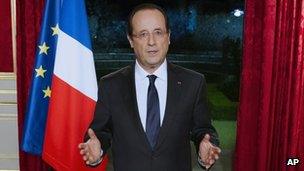 France's President Francois Hollande gives his New Year 2013 address